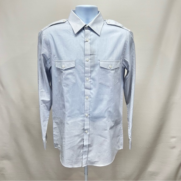 MOSSIMO Men’s gray and white micro stripe dress shirt epaulets size M - Picture 1 of 14